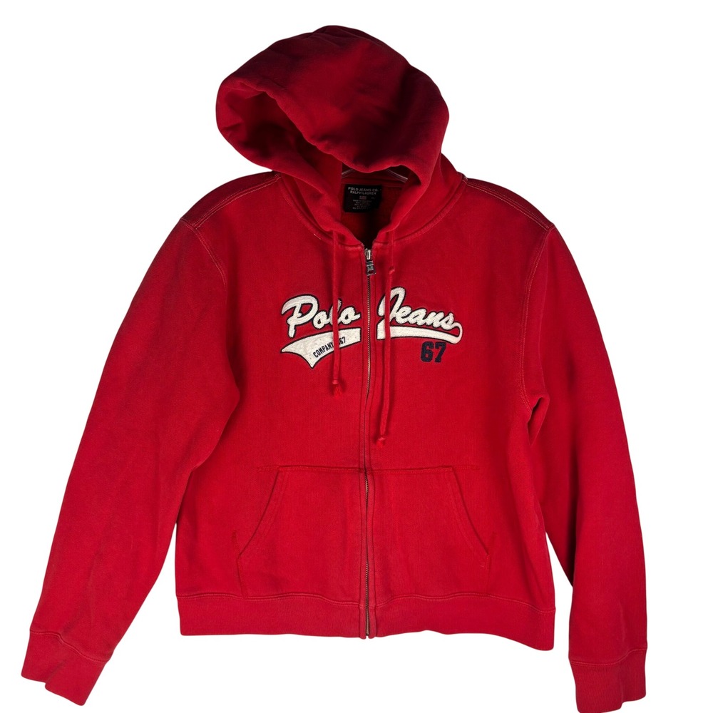 Polo Jeans Co Ralph Lauren Red Full Zip Hoodie Embroidered Logo Womens XL